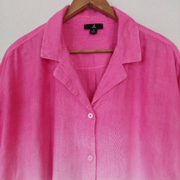 Jason Wu Dip Dye Button Up Linen Blend Ombre Pink Blouse Size 1X - Picture 3 of 8